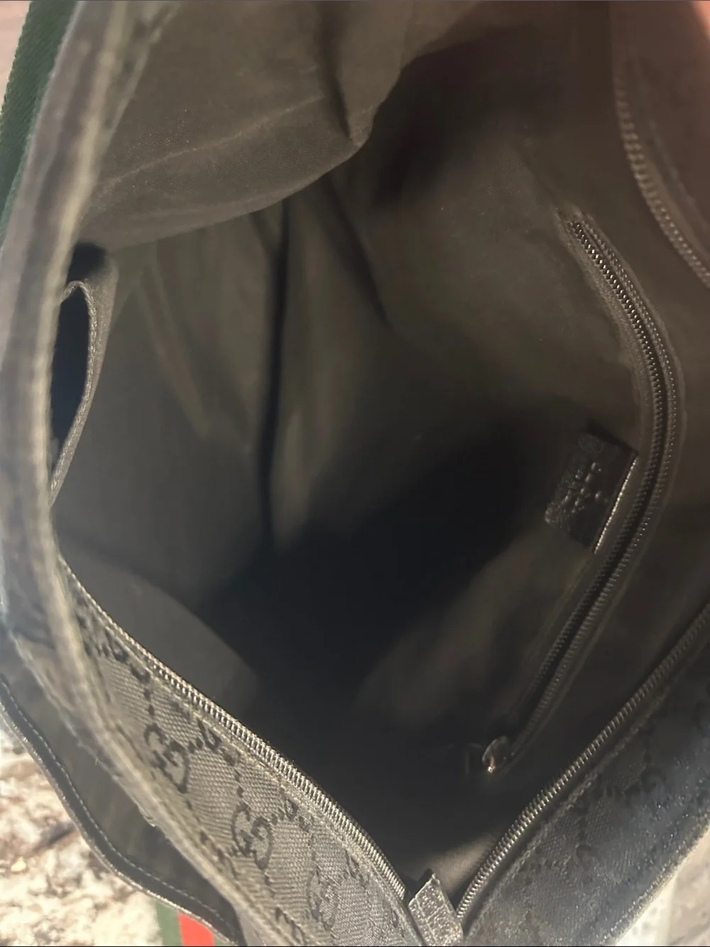 Gucci Black Monogram GG Messanger Bag with Red-Green Web Strap